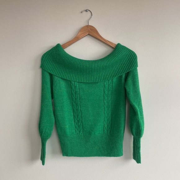 Haley Off Shoulder Sweater In Green - Picture 3 of 10